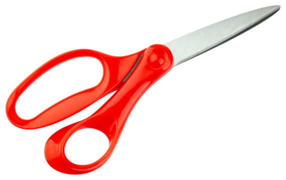 Scissors or shears. Scissors stainless steel blade and plastic red handle. Scissors good for kitchen, office, barber shop, hair salon. Back to school supplies. Professional sewing or tailor tool