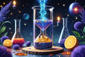 Enchanting Science Illustration of a Magical Brew in a Glittery Beaker