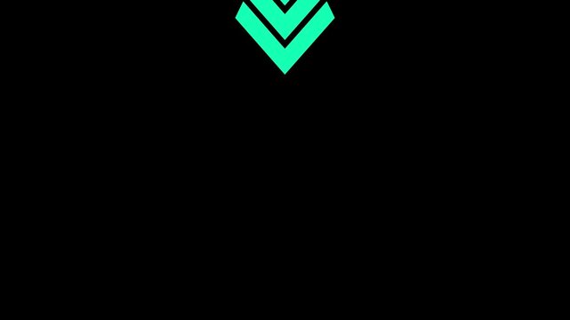 Dynamic Motion of Direction Down Arrows with Alpha Channel on Black Background. Glowing down arrow animation.