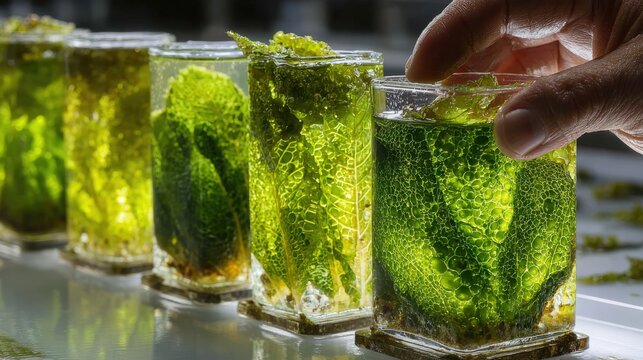 Fucus vesiculosus in glass columns being cleaned and readied for drying