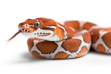 Obraz premium A close-up of a striking orange and white Python, showcasing its unique scales and intricate patterns, perfect for wildlife enthusiasts.