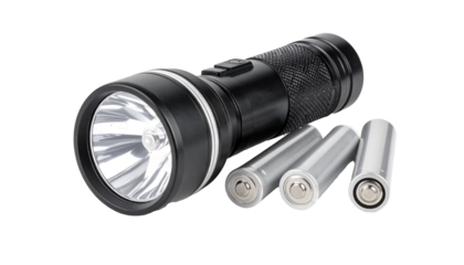 Flashlight with batteries on transparent background