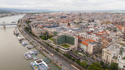 Obraz premium Aerial photo of Budapest, Hungary above the Danube including bridges