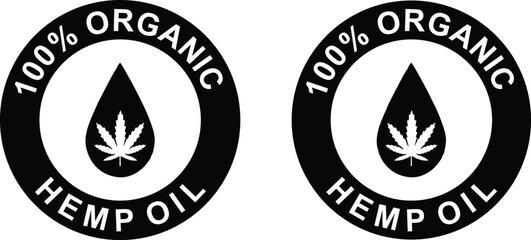 Organic Hemp Oil Label – Natural Extract Icon Logo Sticker Stamp