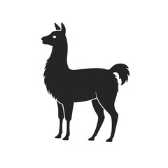 Minimalist Vector Silhouette of a Llama in Side Profile — Stylized Black Animal Icon with Upright Ears, Fluffy Neck, and Simplified Anatomy