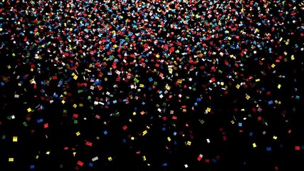 Vibrant confetti falling against a black backdrop, ideal for celebrations, parties, corporate events, and adding a festive touch to any project