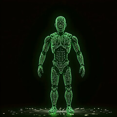 A robot covered with binary code