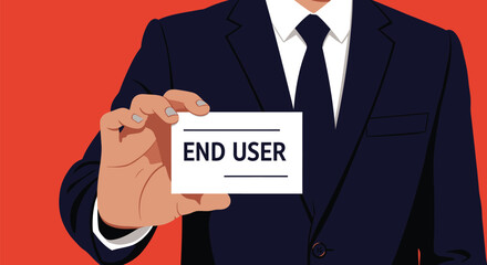 End user presentation held by a executive wearing a elegant suit and dark tie