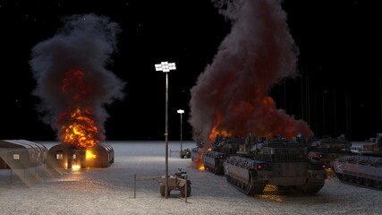 軍事キャンプ　3DCGレンダリング
