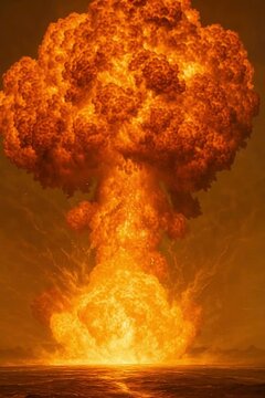 A fiery explosion of immense power erupts, a symbol of devastating force and raw energy. It showcases the destructive potential of unchecked forces.