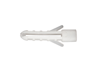 White plastic expansion plug with thick collar is isolated.