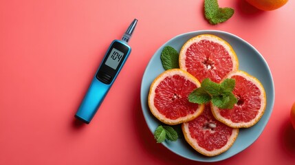 Blood Sugar and Diet: Grapefruit and Glucometer Concept for Diabetes Management