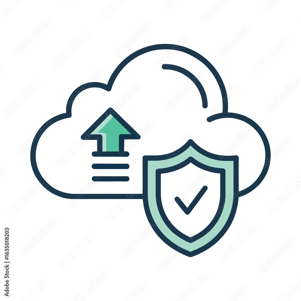 Poster cloud upload security shield with checkmark vector