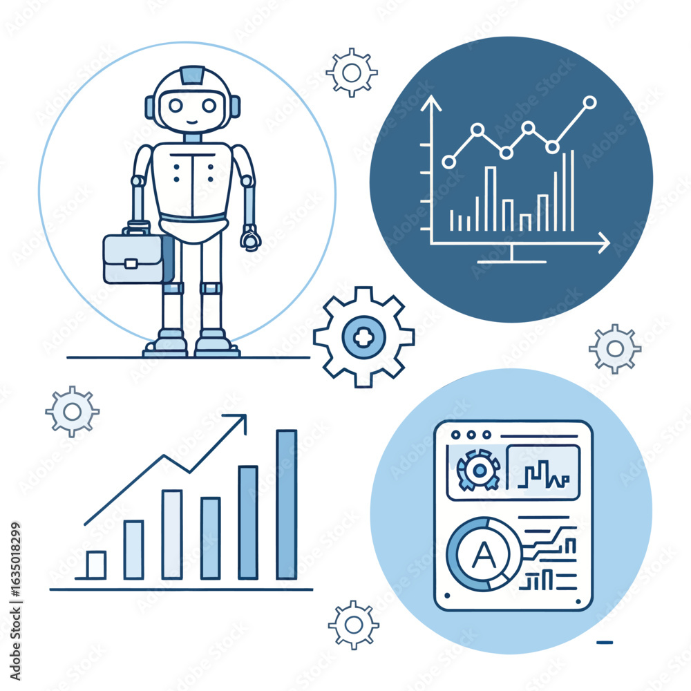 Poster robot with briefcase and financial charts android artificial intelligence