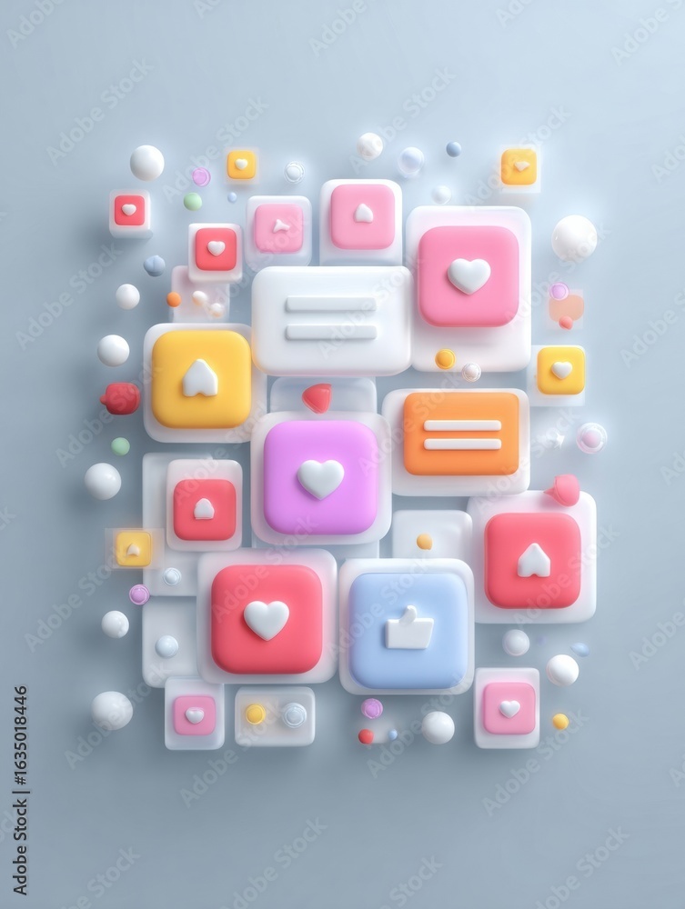 Poster colorful social media icons with playful elements create a lively digital collage on a muted backgro