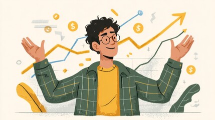 Profit growth celebration flat style