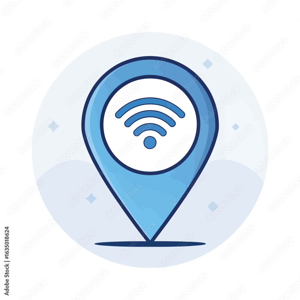 Poster blue location pin with wifi symbol inside internet