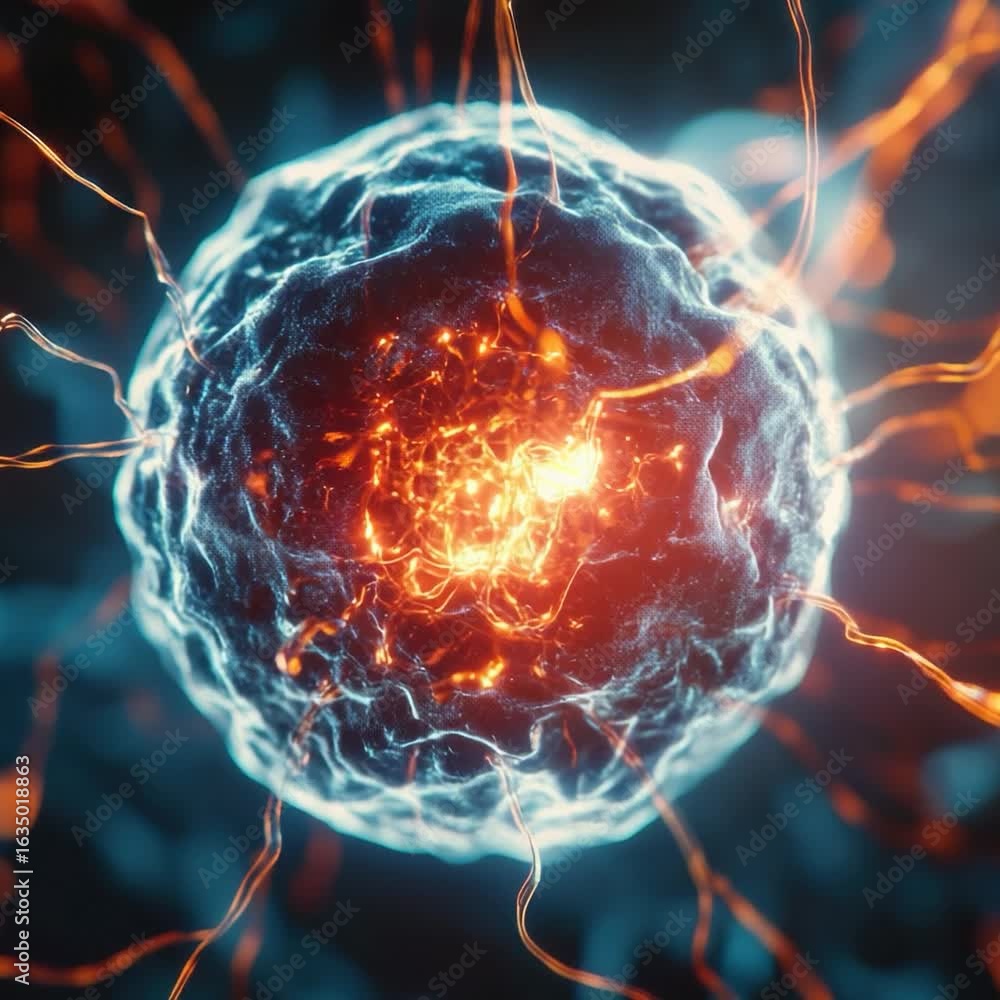 Poster a microscopic view of a cell with a bright light emanating from within