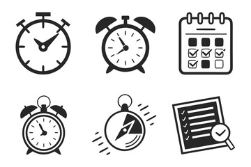 Time Management Icons Stopwatch Alarm Clock Calendar Checklist.
