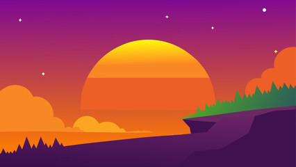 Obraz premium Vibrant sunset over a cliffside landscape