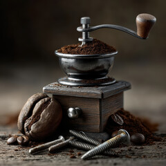 Manual wooden coffee grinder taken apart to reveal ceramic parts