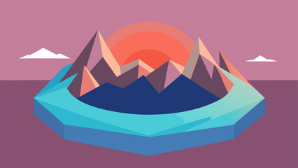 Geometric mountain landscape at sunset with ocean