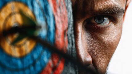 Archer focuses intently on target while holding bow drawn back, showcasing determination during practice session