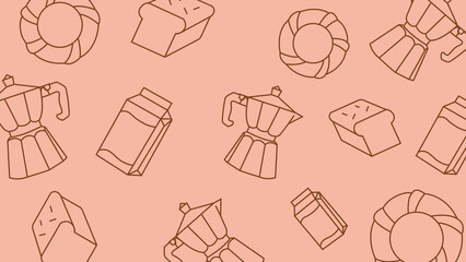 Croissant and moka pot breakfast background