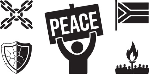 South Africa Era Icons Chains, Peace Sign, Flag, Shield, Torch Set