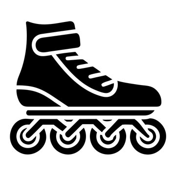 Inline Skate Flat Icon, Black & White, Transparent Background