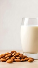 Delicious and Healthy Almond Milk with a Pile of Almonds Ready to Enjoy for a Nutritious Diet
