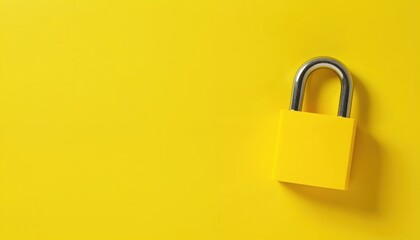 Bright yellow padlock on clean yellow background security, protection, privacy. Represents data protection, safety, secure access in digital physical environments. Minimalist design for business