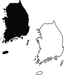Map of South Korea Silhouette Flat and Outline Design