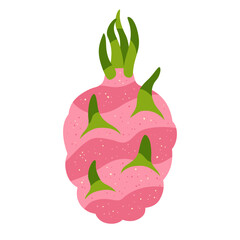 Dragon fruit vector cartoon illustration. Juicy whole ripe dragon fruit tropical flat hand drawn fruit. Childlike stylized simple grained spotted dragon fruit art for kids card, sticker, poster, cover