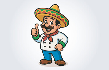 Naklejka premium Mexican Chef Mascot Cartoon Character Logo Template