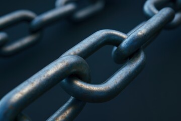 Close-up view of a metallic chain links, showcasing texture and strength in detail