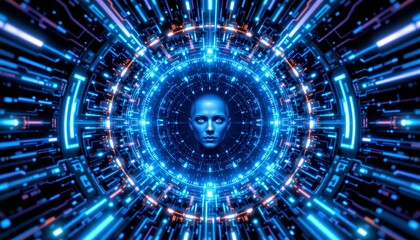 high tech hologram interface in blue digital space