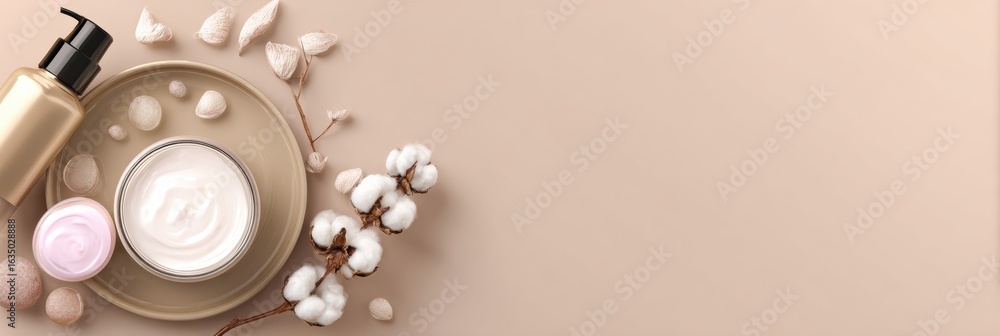 Poster soft skincare and cosmetics blend presented in an elegant layout with blank space for customization 