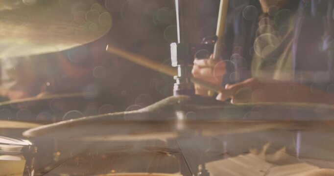 Drummer lifting sticks over hi-hat pedal causing closed hits, open accents crash generating groove