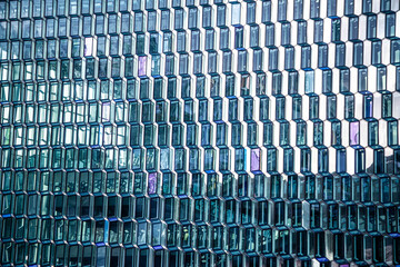 glas windows of modern Harpa concert hall facade