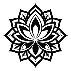 Decorative black and white lotus mandala floral design