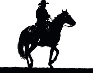 silhouette, cowboy on horse, grass