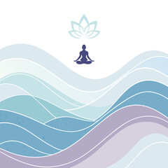 Minimal yoga and wellness themed background with calm pastel waves on white.