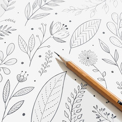 Hand-drawn scribble and pencil sketch pattern on clean white, minimal artistic style.
