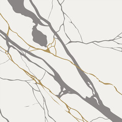 Marble vector texture with grey and gold veining on white background, elegant feel.