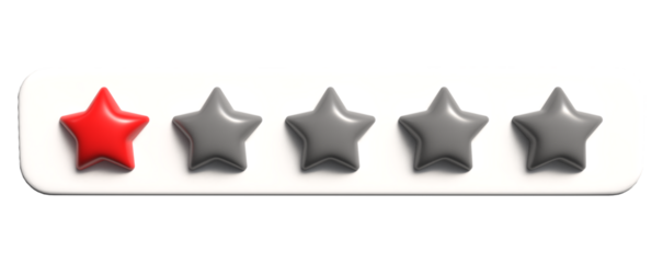 One-star review on white background – red glossy star indicating strong dissatisfaction.
Simple negative rating scale – minimal feedback UI for critical service or product review.