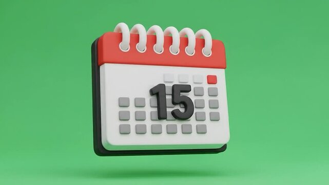 Calendar date, 15th, on green background. Reminder or appointment concept for web or print use