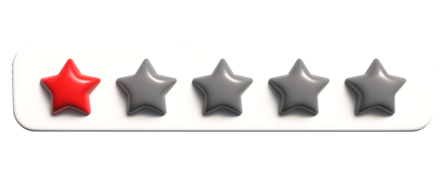 One-star review on white background – red glossy star indicating strong dissatisfaction.
Simple negative rating scale – minimal feedback UI for critical service or product review.