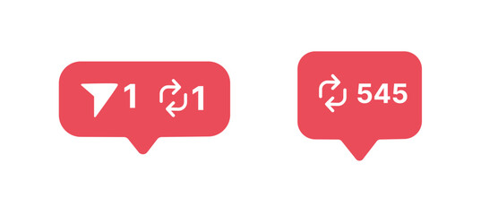 Share, like, comment, repost social media ui icons on white background. Pink bubble icon set for websites, blog, mobile interfaces