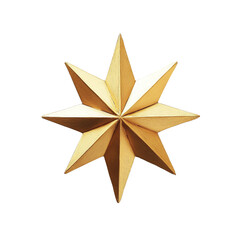 Golden eight pointed star emblem isolated on transparent background